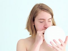 Young Looner Babe Blowing And Popping Her Frst Balloon