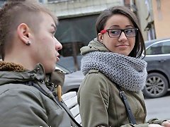 Adorable Teen In Glasses Getting Bonked Doggy Style In The Kitchen